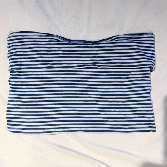 American Eagle Outfitters Navy and White Striped Crop Tube Top Size Large - Picture 3 of 4